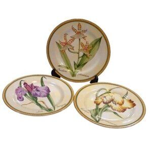 Vintage American Atelier Stoneware 8'' Side Plates 'Botanical' Series Set of 3